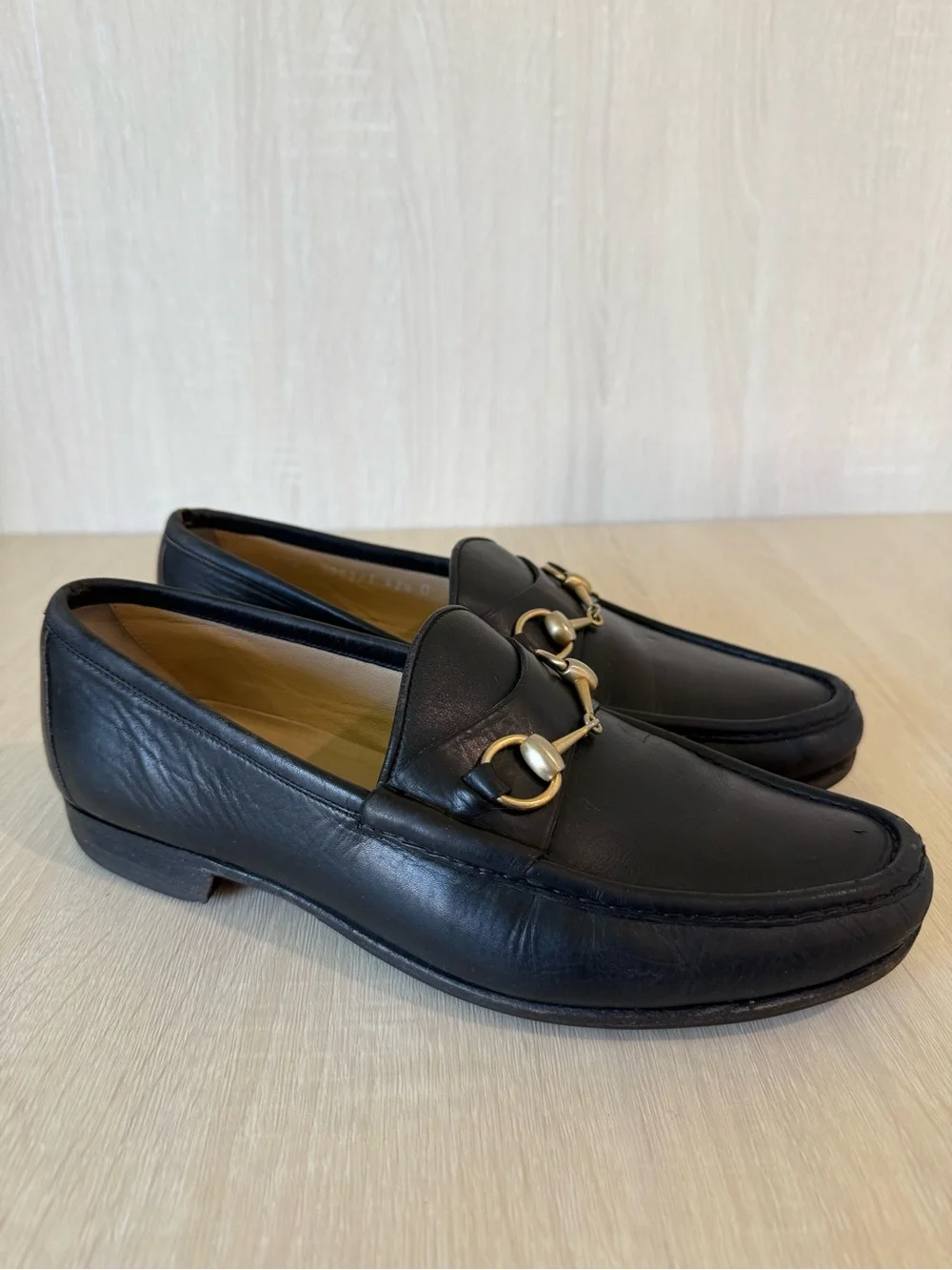 Gucci Men’s Black Leather Horsebit Loafers Size 42.5 D Made in Italy